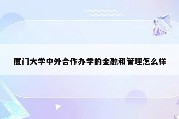 厦门大学中外合作办学的金融和管理怎么样