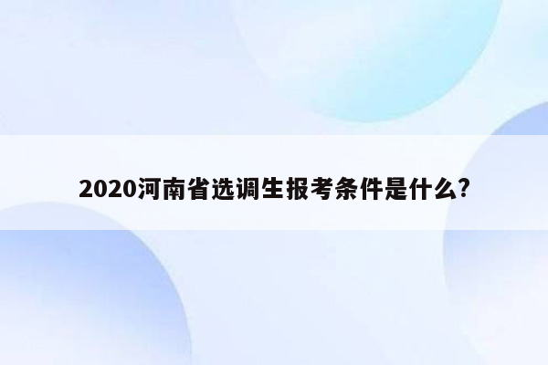 2020河南省选调生报考条件是什么?