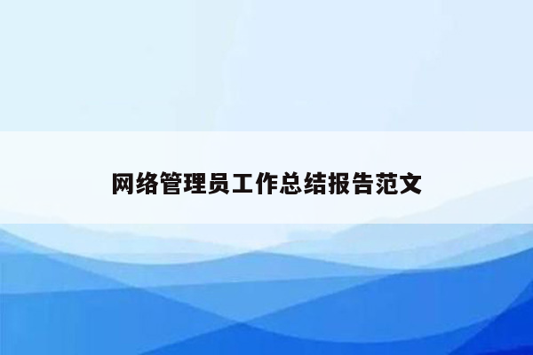 网络管理员工作总结报告范文