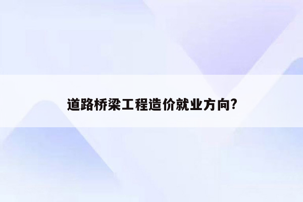 道路桥梁工程造价就业方向?