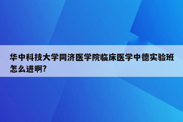 华中科技大学同济医学院临床医学中德实验班怎么进啊?