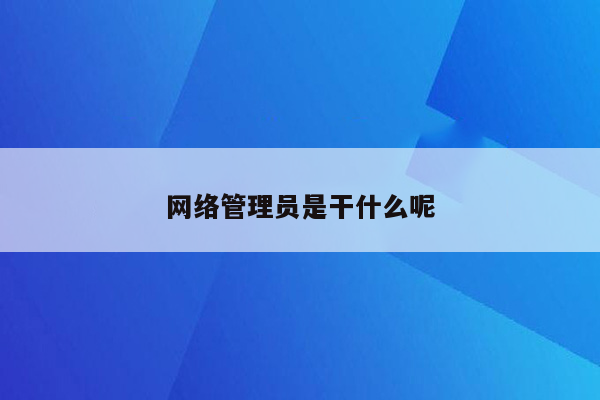 网络管理员是干什么呢