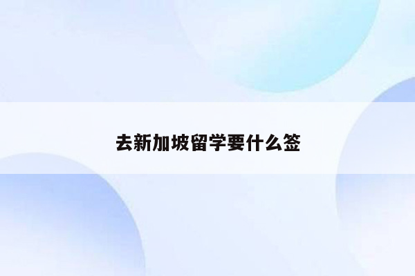 去新加坡留学要什么签