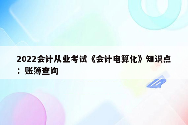 2022会计从业考试《会计电算化》知识点：账簿查询