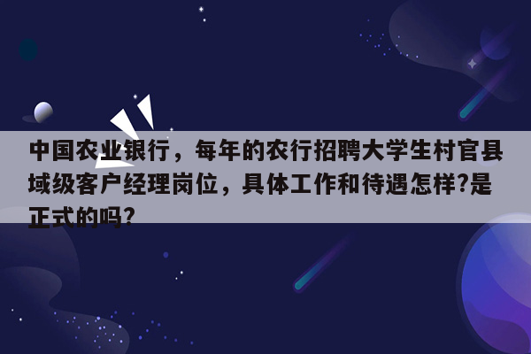 中国农业银行，每年的农行招聘大学生村官县域级客户经理岗位，具体工作和待遇怎样?是正式的吗?