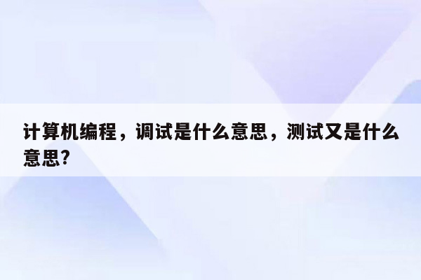 计算机编程，调试是什么意思，测试又是什么意思?