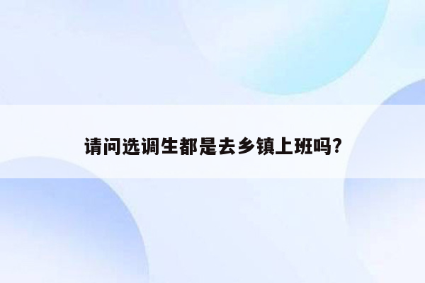 请问选调生都是去乡镇上班吗?