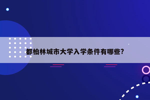 都柏林城市大学入学条件有哪些?