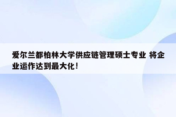 爱尔兰都柏林大学供应链管理硕士专业 将企业运作达到最大化!