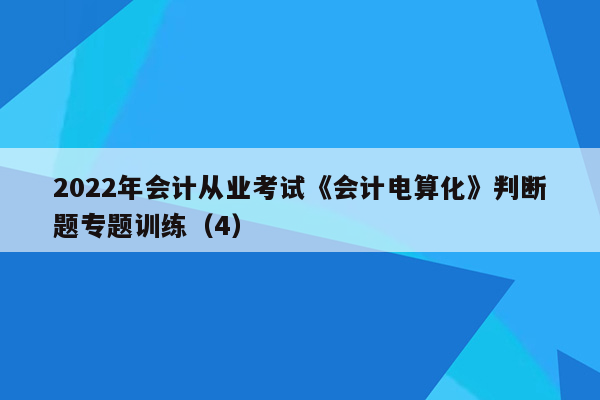 2022年会计从业考试《会计电算化》判断题专题训练（4）