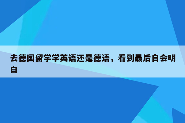 去德国留学学英语还是德语，看到最后自会明白