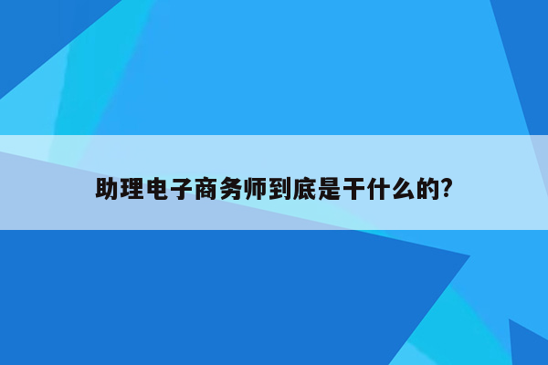 助理电子商务师到底是干什么的?