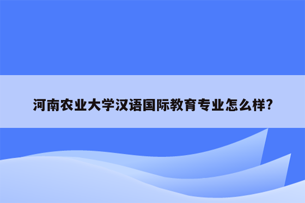 河南农业大学汉语国际教育专业怎么样?