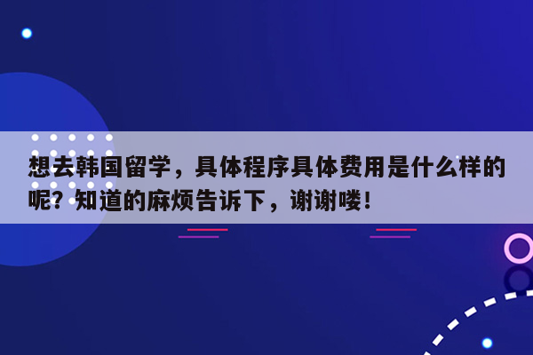 想去韩国留学，具体程序具体费用是什么样的呢？知道的麻烦告诉下，谢谢喽！