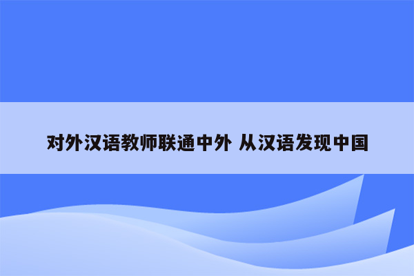 对外汉语教师联通中外 从汉语发现中国