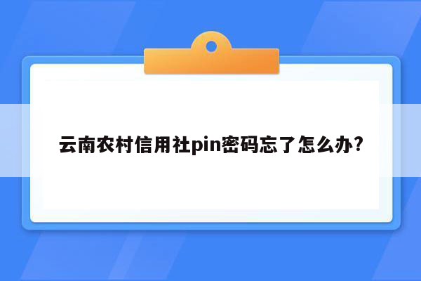 云南农村信用社pin密码忘了怎么办?