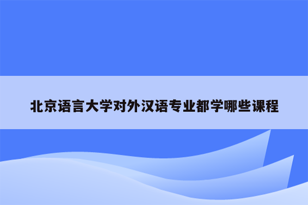 北京语言大学对外汉语专业都学哪些课程