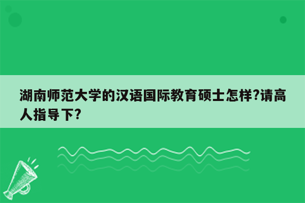 湖南师范大学的汉语国际教育硕士怎样?请高人指导下?