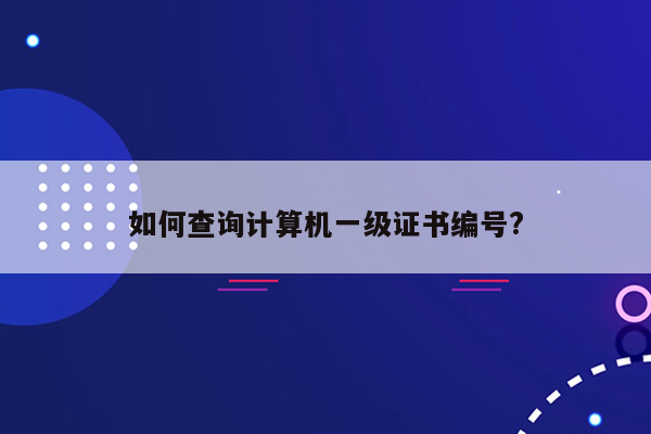 如何查询计算机一级证书编号?