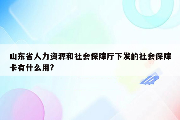 山东省人力资源和社会保障厅下发的社会保障卡有什么用?