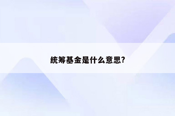 统筹基金是什么意思?