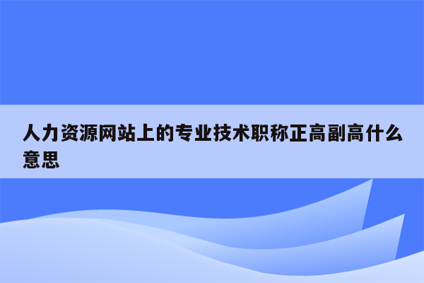 人力资源网站上的专业技术职称正高副高什么意思