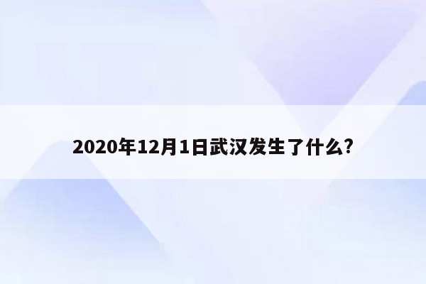 2020年12月1日武汉发生了什么?