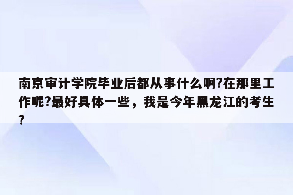 南京审计学院毕业后都从事什么啊?在那里工作呢?最好具体一些，我是今年黑龙江的考生?