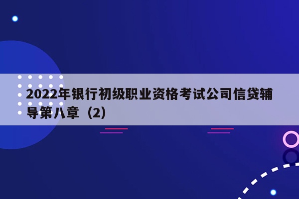 2022年银行初级职业资格考试公司信贷辅导第八章（2）