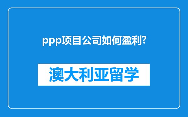 ppp项目公司如何盈利?